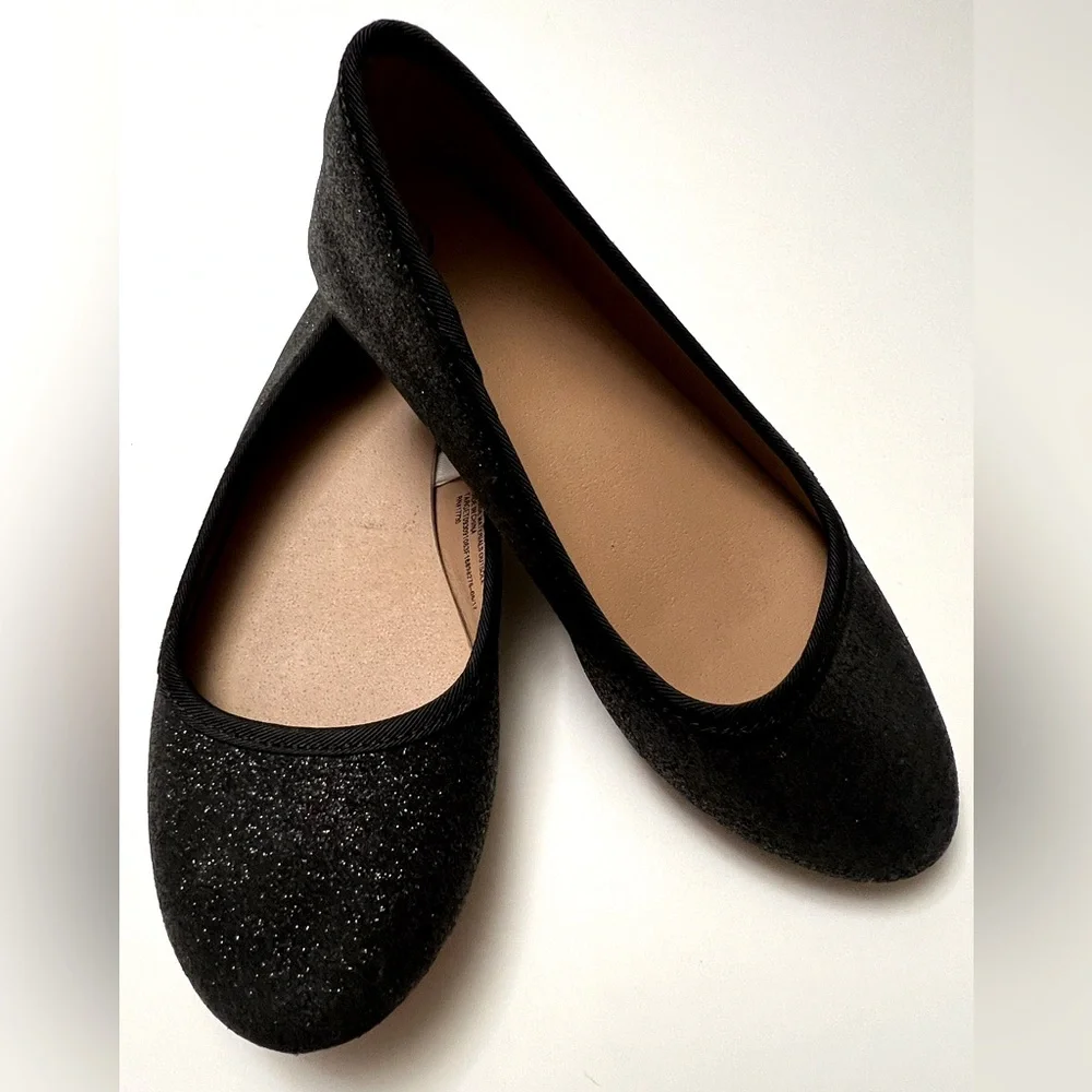 Girls Sparkly Black Ballet Holiday Flats Wedding Party Celebration Size 13